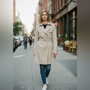 Smart Set Vintage Y2K Lightweight Double Breast Hop Length Trench/Rain Coat